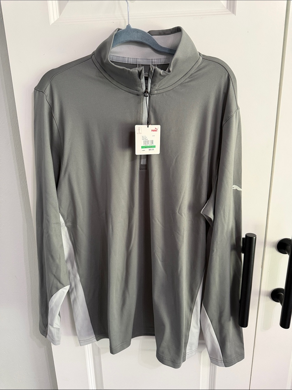 Puma Men's Light Gray Quarter-Zip Performance Top with White Accents